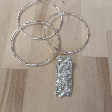 silver jewellery made by a student on a jewellery course